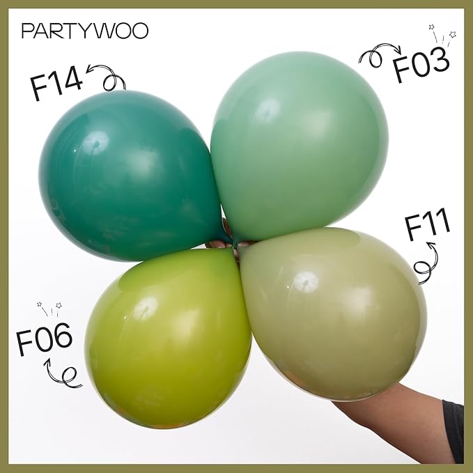 PartyWoo Sage Green Balloons 100pcs Different Sizes of 36 18 12 10 5 Inch Olive Boho Green Latex Balloon Arch Kit for Wedding Birthday Dinosaur Jungle Golf Football Theme Party Decorations Green-F11