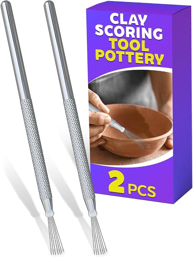 2 Pcs Pottery Scoring Tool – 5.33 Inch Clay Scoring Tool with Feather Wire Texture Stainless Steel Tip & Aluminum Alloy Handle – Ideal for Pottery, Ceramic, Polymer, Air Dry Clay Sculpting & Texturing