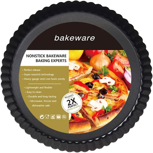 9 Inch Black Classic Round Tart Pan with Removable Bottom – Nonstick & Versatile Bakeware for Quiche, Pies, Cheesecakes, and Holiday Desserts (Wedding, Valentine's Day, Christmas, Birthday)