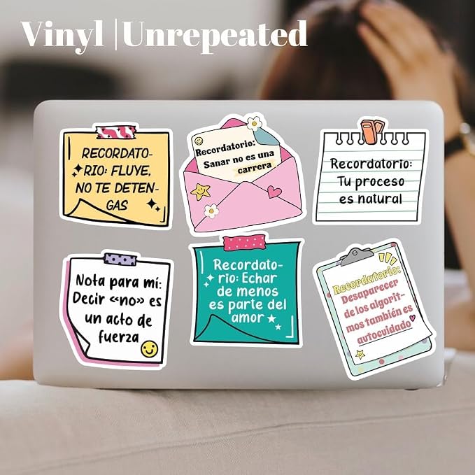 Spanish Motivational Stickers for Self-Love & Mental Health, Waterproof Vinyl Decals with Positive Affirmations - for Vision Board, Journaling, Laptop, Students & Therapy Gifts