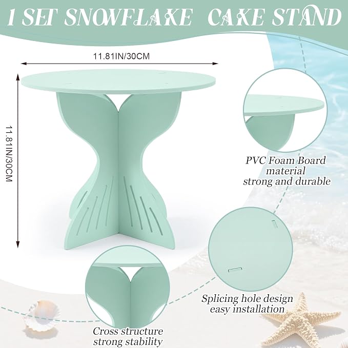 Lallisa 12" Mermaid Cake Stand Blue 3D Ocean-themed Party Decorations with Mermaid Tail Base PVC Dessert Holder Centerpieces for Ocean-themed Party Birthday Baby Shower Supplies