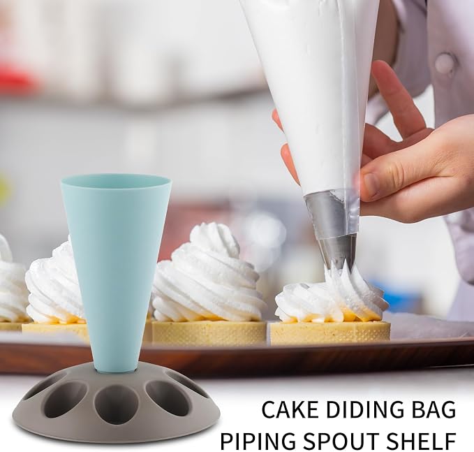 Piping Bag Holder Stand for Filling, Pastry Bag Stand with 8 Slots Nozzles, Plastic Pastry Bag Stand for Cake Decorating, Baking Accessories (Light Blue)