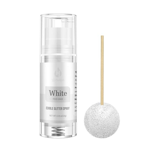 White Edible Glitter Spray – Herbeklab 10g Food Grade Edible Shimmer Spray for Cakes, Cookies, Chocolate, Strawberries, Drinks and Cocktails– Upgraded Bottle Design