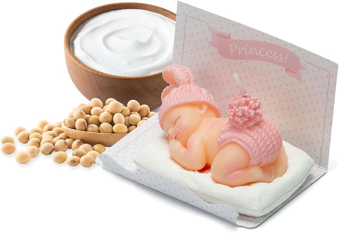 Pink Baby Shower Candle Favors – Adorable Sleeping Baby Cake Topper, Girl Baby Shower Decorations, Gender Reveal Return Gifts Party Supplies(Pink)