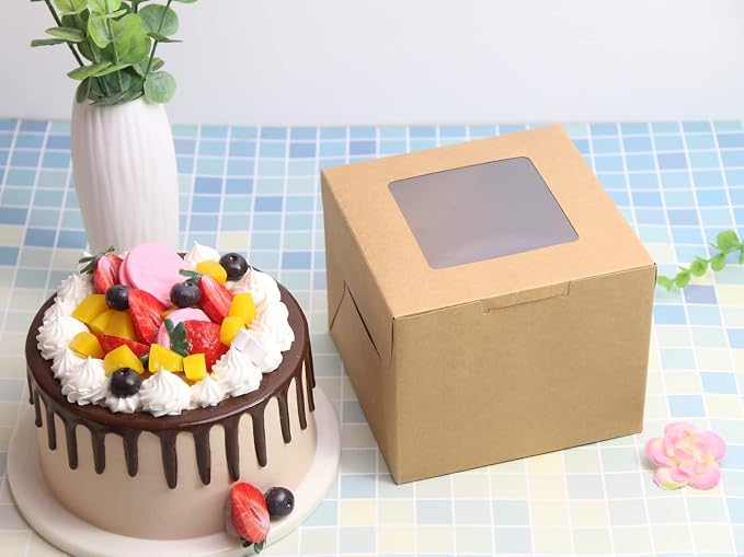 Kraft Bakery Boxes 6x6x5 Inch - 12Pack Window Gift Boxes | Includes twine & stickers. Sturdy kraft. For cookies, cupcakes, pastries, wedding favors, party treats & DIY