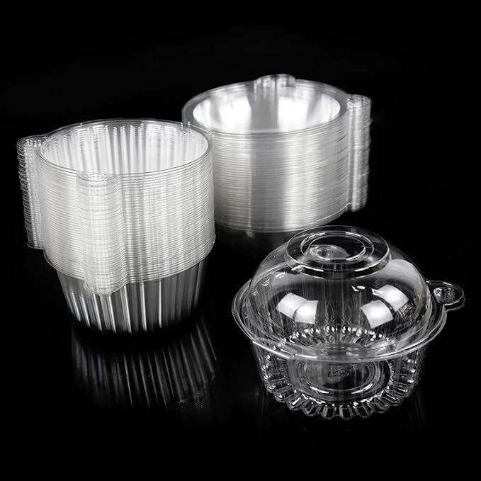 100Pcs Clear Cupcake Holders, Disposable Donut Puff Round Plastic Box Muffin Cupcake Containers with Dome Lids for Wedding Birthday Parties Supplies (100pcs)
