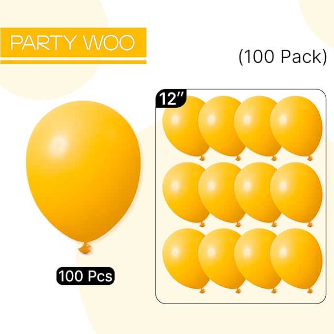 PartyWoo Mustard Yellow Balloons 100pcs 12 Inch Yellow Fall Balloons for Birthday Graduation Gender Reveal Engagement Baby Shower Bee Summer Sunflower Little Cutie Lemon Party Decorations Yellow-Y10