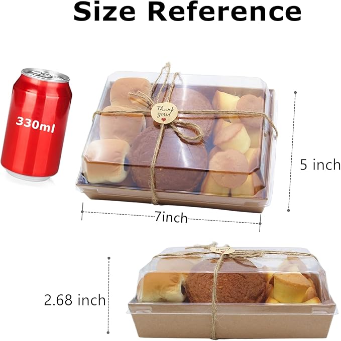 40 Pack Paper Charcuterie Boxes with Clear Lids, 7 x 5 Inch Brown Disposable Take Out Bakery Container, To Go Boxes for Cake Slice, Cupcakes, Sandwiches, Cookies, Cocoa Bombs, Salads