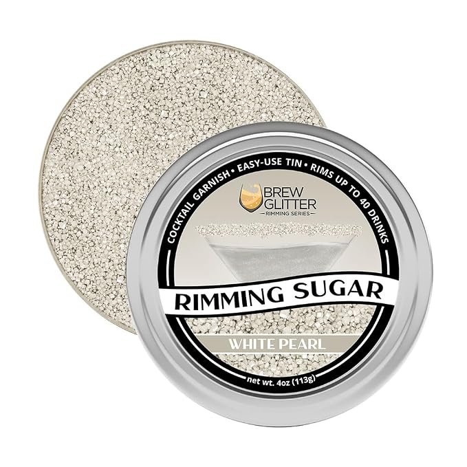 Brew Glitter - White Rimming Sugar (4oz, 1x Bar Tin) Cocktail Garnish for Mixed Drinks & Refreshments