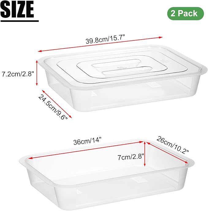 2 PCS Clear Pizza Dough Proofing Box with Lids, 15.7x10.2 Inch Dough Trays for Bread Making, Stackable Pizza Proofing Container Fits 4-6 Dough Balls for Home Kitchen, Restaurants, Chef (Large)