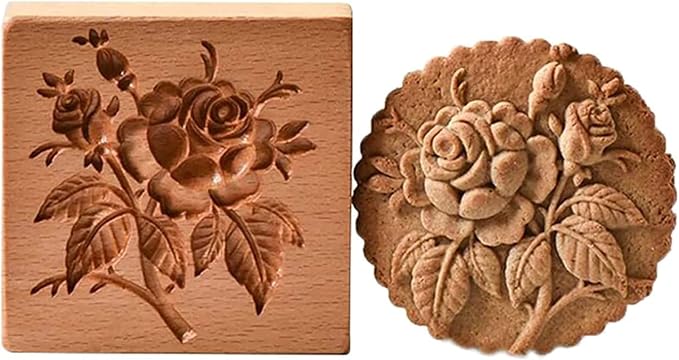 Carved Wooden Gingerbread Cookie Mold,3D Wooden Baking Mold Cookie Biscuit Press Stamp Molds,Cookie Cutter,Cookie Stamp,DIY Biscuit Stamp Mould for Halloween Thanksgiving Christmas(4PCS)