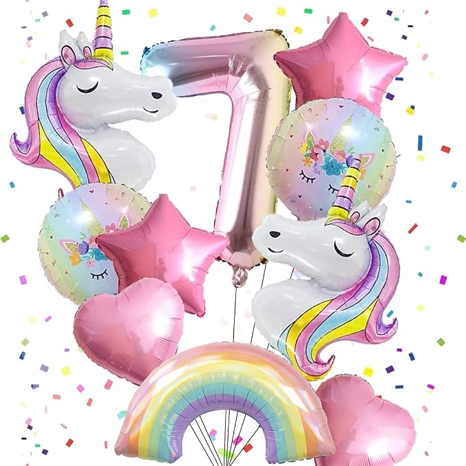 Unicorn Balloons Unicorn Birthday Party Decorations for Girls Foil Balloons Set Macaron and Rainbow Balloon Wedding Baby Shower Party Supplie (number 7)