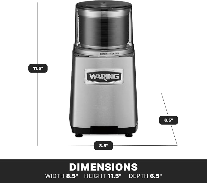 Waring Commercial Electric Spice Grinder, 3-Cup Capacity, Stainless Steel Blades, Dry & Wet, Spices, Pastes, Sauces, Whipped Cream, Herb blends, WSG60