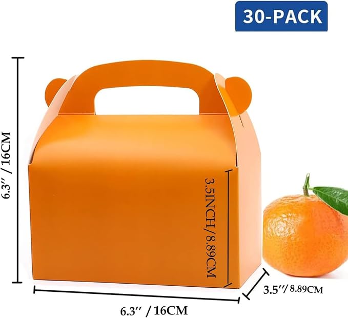 30Pcs Orange Party Favor Treat Boxes Goodie Boxes Candy Gable Box | Paper Gift Boxes with Handles. Perfect for Orange Citrus Themed Brunch Party Decoration Supplies