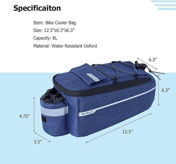 RAYMACE Bike Rear Rack Bag, Bike Trunk Cooler Bag, Bicycle Pannier for Warm or Cold Items (Navy)