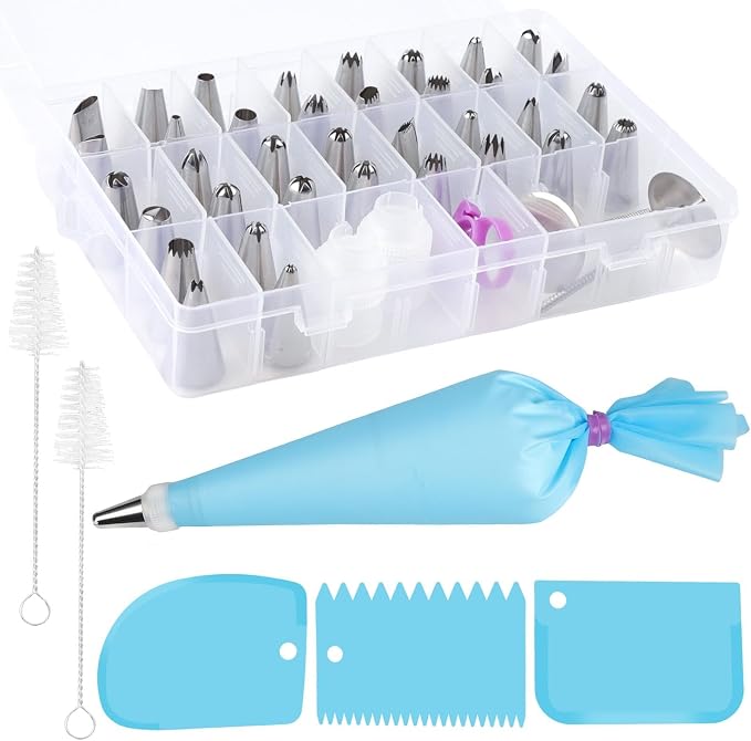 49pcs Piping Bags and Tips with Storage Case Set, 36 Stainless Steel Piping Tips, Reusable Pastry Bags, Scrapers and Storage Case, Frosting Tip for Cupcakes Cakes Cookies Decoration DIY Baking