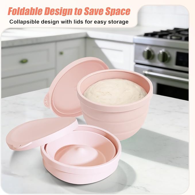 Foldable Silicone Liners for 5 Qt KitchenAid Tilt-Head Stand Mixer(Only), Odourless,Thicker, Cold/Heat-Resistant & Non-Stick, Easy Clean, with Splash-proof Bowl Lid, Pink