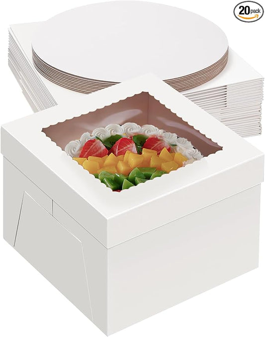 20Pack 12 Inch Cake Boxes With Cake Boards (10 boxes & 10 boards), 12X12X8 Inch White Bakery Boxes With Windown For Cajas Pasteles, Cookie, Pastries,Pie, Wedding, Birthday, Fathers day