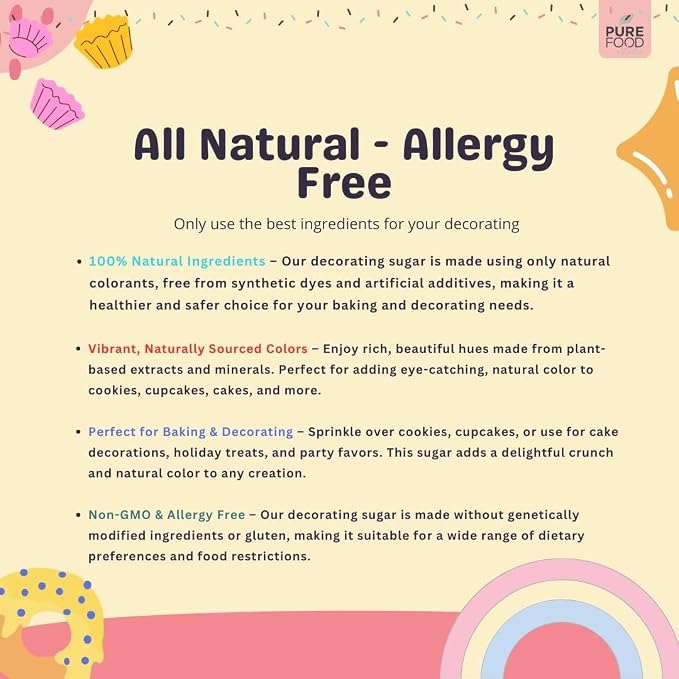 Pure Food Dye Free Blue Sanding Sugar, 5 oz | Naturally Colored Decorating Sugar Sprinkles | Colored Sugar | Great for Baking and Decorating