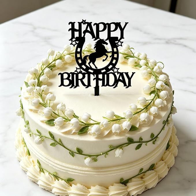 Black Acrylic Horse Happy Birthday Cake Topper, Horse Theme Party Decoration for Boys, Girls, Men, Women & Kids Birthday Party Decoration Supplies (Design4)