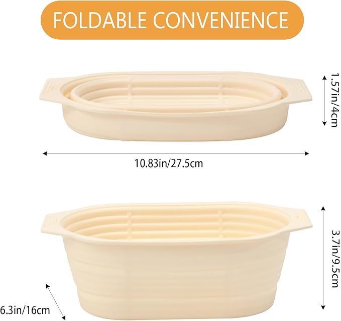 2-Pack Silicone Sourdough Bread Proofing Baskets – 11 x 6 x 4 Inch Oval, Foldable & Non-Stick, Easy to Clean & Store, Ideal for Sourdough Bread Baking
