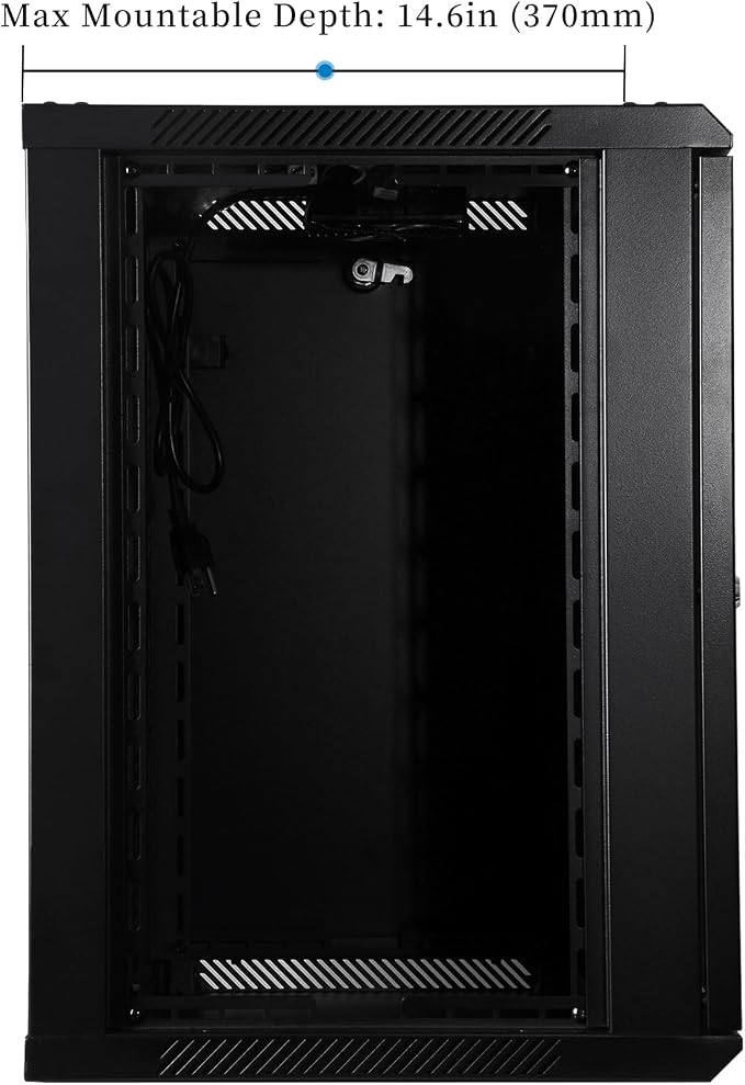 RackPath 12U Wall Mount Network Rack Cabinet – Quiet Cooling Fan, Locking Glass Door, 17.7" Deep (450mm), Removable Locking Side Panels, Fits 19" IT & A/V Equipment