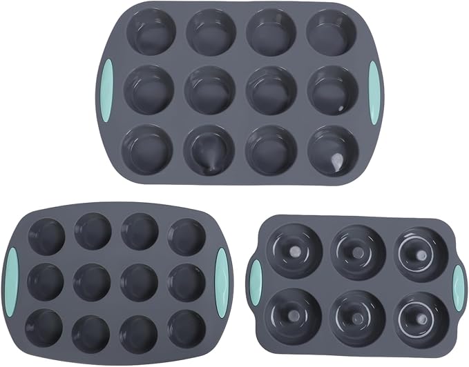 Silicone Muffin Pan, Non Stick Cupcake Pan for Baking Muffins and Donuts, Heat Dishwasher Safe Silicone Baking Tray with Even Heating for Kitchen Oven Use