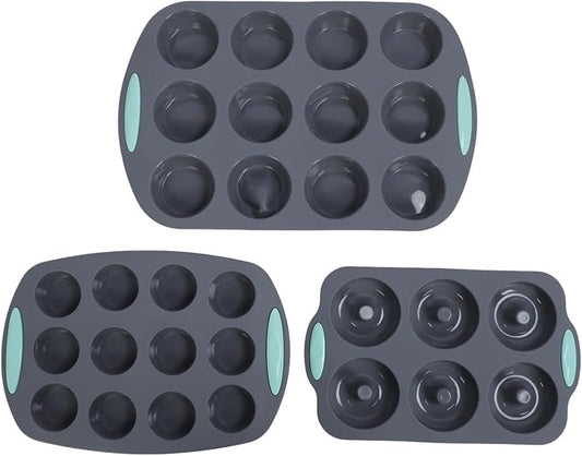 Silicone Muffin Pan, Non Stick Cupcake Pan for Baking Muffins and Donuts, Heat Dishwasher Safe Silicone Baking Tray with Even Heating for Kitchen Oven Use
