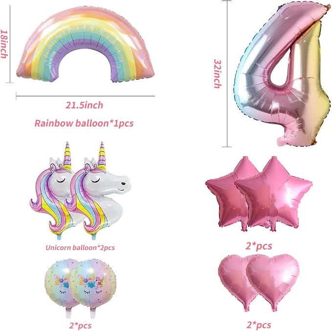 Unicorn Balloons Unicorn Birthday Party Decorations for Girls Foil Balloons Set Macaron and Rainbow Balloon Wedding Baby Shower Party Supplie (number 4)