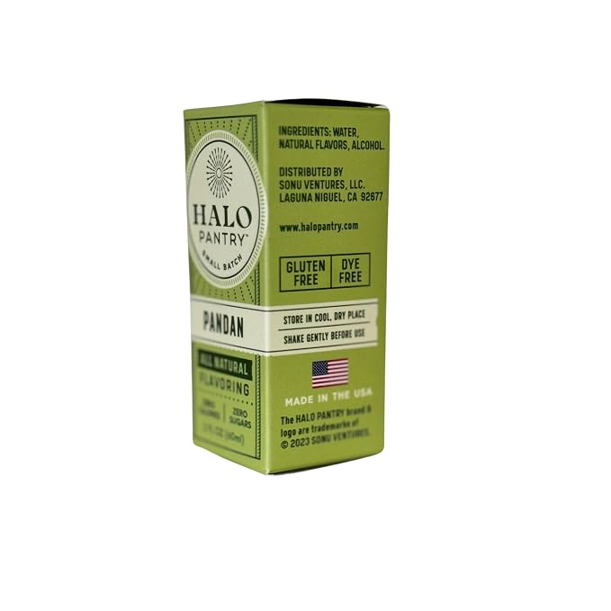 Natural PANDAN Flavoring Extract by HALO PANTRY (2oz bottle) | Colorless/Clear, Dye-Free, Dairy-Free, Sugar-Free, Gluten-Free, NO Sweeteners, NO Calories | Perfect for customizing ANY baking, candy, dessert or drink recipes