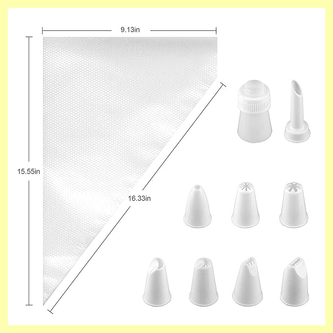 Disposable Cake Decorating Bags Set of 100 - White 14 Inch Round Piping Bags for Cakes, Cupcakes, Cookies, Chocolate, Pie