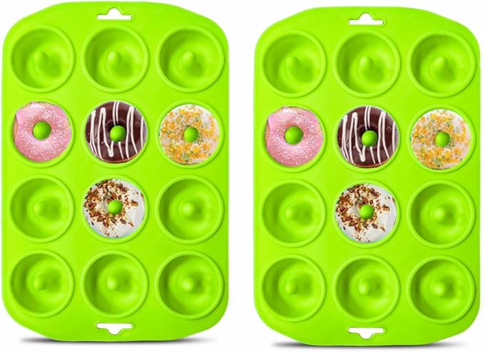 Silicone Donut Baking Pans, 12 Holes Mini Donut Mold for Baking Keto Bagels, Tasty Donuts in Party and Festival, Set of 2