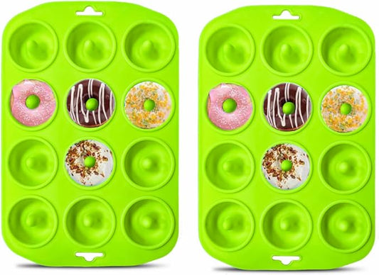 Silicone Donut Baking Pans, 12 Holes Mini Donut Mold for Baking Keto Bagels, Tasty Donuts in Party and Festival, Set of 2