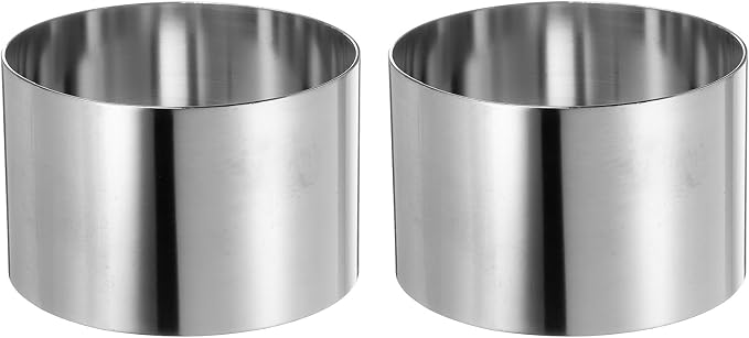 HARFINGTON 2PCS Round Cake Ring 3 x 2 Inch Seamless Stainless Steel Pastry Mousse Dessert Ring Mirror Coating for Baking Cooking Making Tool
