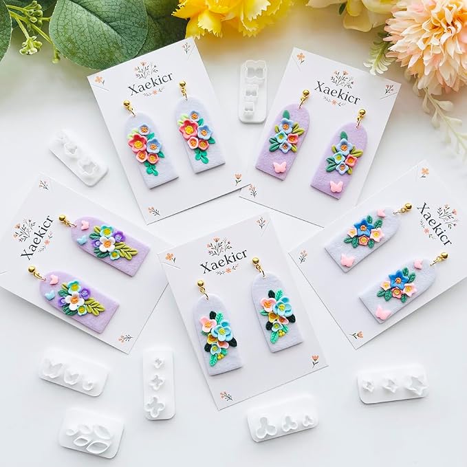Xaekicr Floral Polymer Clay Cutters Set – Molds and Clay Cutters for Polymer Clay, Decorative Clay Earring Tools