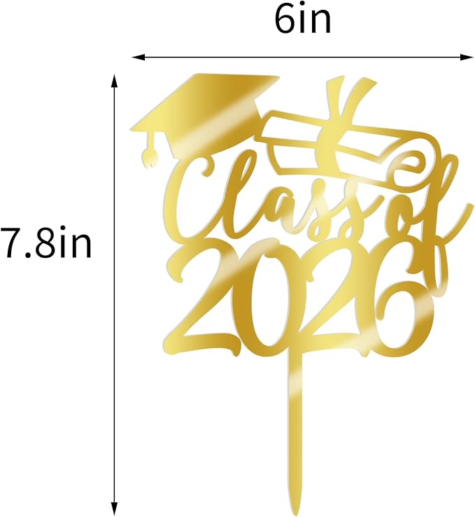 Gold Class of 2026 Congrats Grad Cake Topper Glitter Graduation Party Supplies - High School College Graduates -College Graduate Cake Topper Decorations (Class of 2026 Acrylic gold)