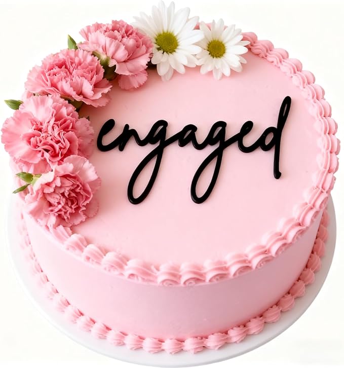 Black Acrylic Engaged Cake Topper, Wedding Engagement Party Cake Decoration, Bridal Shower Cake Sign Cake Charm Dessert Decor Bachelorette Party Decorations Supplies (Black1)