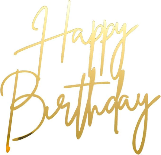 1PCS Gold Happy Birthday Cake Topper, Acrylic Happy Birthday Cake Sign Party Decorations Cupcake Toppers for Anniversary, Bridal Shower, Party Desserts Pastries Supplies