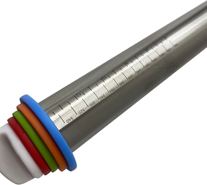 Stainless Steel Rolling Pin with Thickness Rings, 17 Inches Adjustable Rolling Pin for Baking, for Cookie Flat Dough Pizza Pie