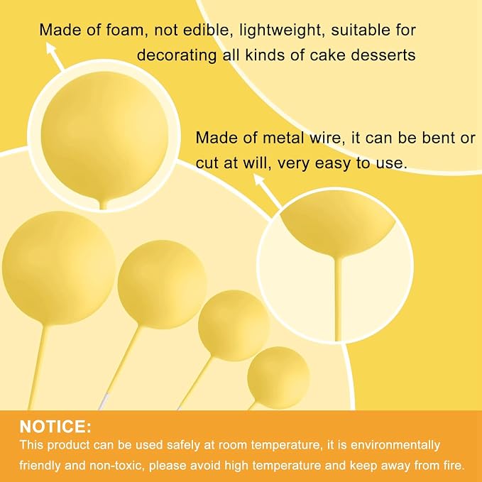 ASTARON Pack of 20 Cake Decoration Balls Cake Toppers, Mini Balloons Cake Toppers for Wedding Party Baby Shower Birthday Cake Decorating (Yellow)