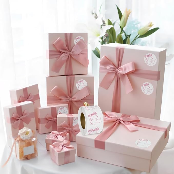 1000pcs Pink Thank You Stickers, 1.5 Inch Bow Thank You Stickers, Self-Adhesive Thank You Sticker for Small Business Packaging Envelopes Wedding Gift Wraps (Pink-2pcs)