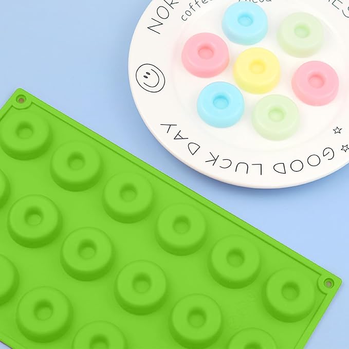 2er Pack Silicone Donut Mold - Non-Stick Silicone Doughnut Pan DIY Chocolate Baking Cookie Molds, Heat Resistant, Make Donut Cake Biscuit Bagels, BPA Free Dishwasher Safe (green, 18 Cavities)