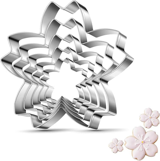 Cherry Blossoms Flower Style Cookie Cutter Christmas Biscuit Cutters New Year’s Day DIY Baking Mold, Pack of 5
