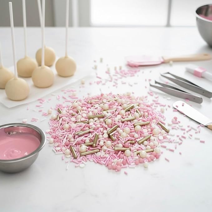 Manvscakes Sprinkles- Edible Cake and Cupcake Sprinkles with Assorted Shapes and Sizes for Parties, Metallic Sprinkle Mix for Cookies, Ice Cream, Cake and Cupcake Decorating, 4 oz (Pink Princess)