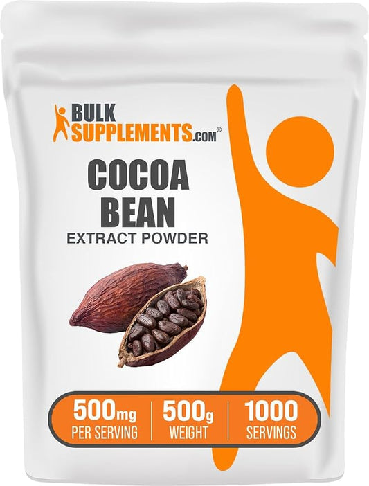 BulkSupplements.com Cocoa Bean Extract Powder - Cocoa Supplement - Unsweetened, Vegan & Gluten Free, 500mg per Serving, 500g (1.1 lbs) (Pack of 1)