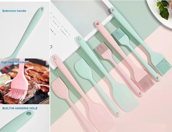 Premium Silicone Basting Brush Set of Two Heat Resistant Long Handle Pastry Brush for Grilling, Baking, BBQ and Cooking, Solid Core and Hygienic Solid Coating (Green) (2, pink)