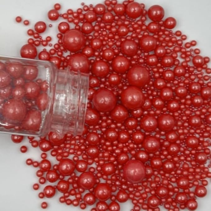 Edible Pearl Sugar Sprinkles Red Candy Mixing Size Baking Edible Cake Decorations Cupcake Toppers Cookie Decorating Celebrations Wedding Valentines Easter Halloween Christmas Supplies 120g/ 4.23oz