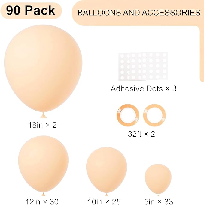 Voircoloria 90pack Blush Balloons Different Size 18/12/10/5 Inch Blush Balloon Garland Arch Kit for Graduation, Wedding, Birthday, Princess Theme Party, Valentine's Day Party Decorations