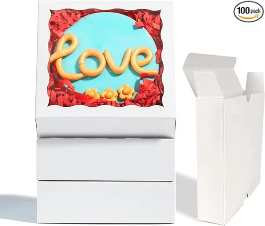 RomanticBaking 100 Pack 5" x 5" x 1 1/5" Cakesickle Boxes for 2 Heart Hot Chocolate Bombs Boxes Treat Box for Cookies,Macaron
