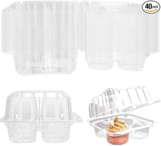 20/40 Pack 4-Compartment Cupcake Containers | Clear Plastic Cupcake Boxes, 4-Cavity Cupcake Holders with Deep Dome for Bakery Muffin Dessert